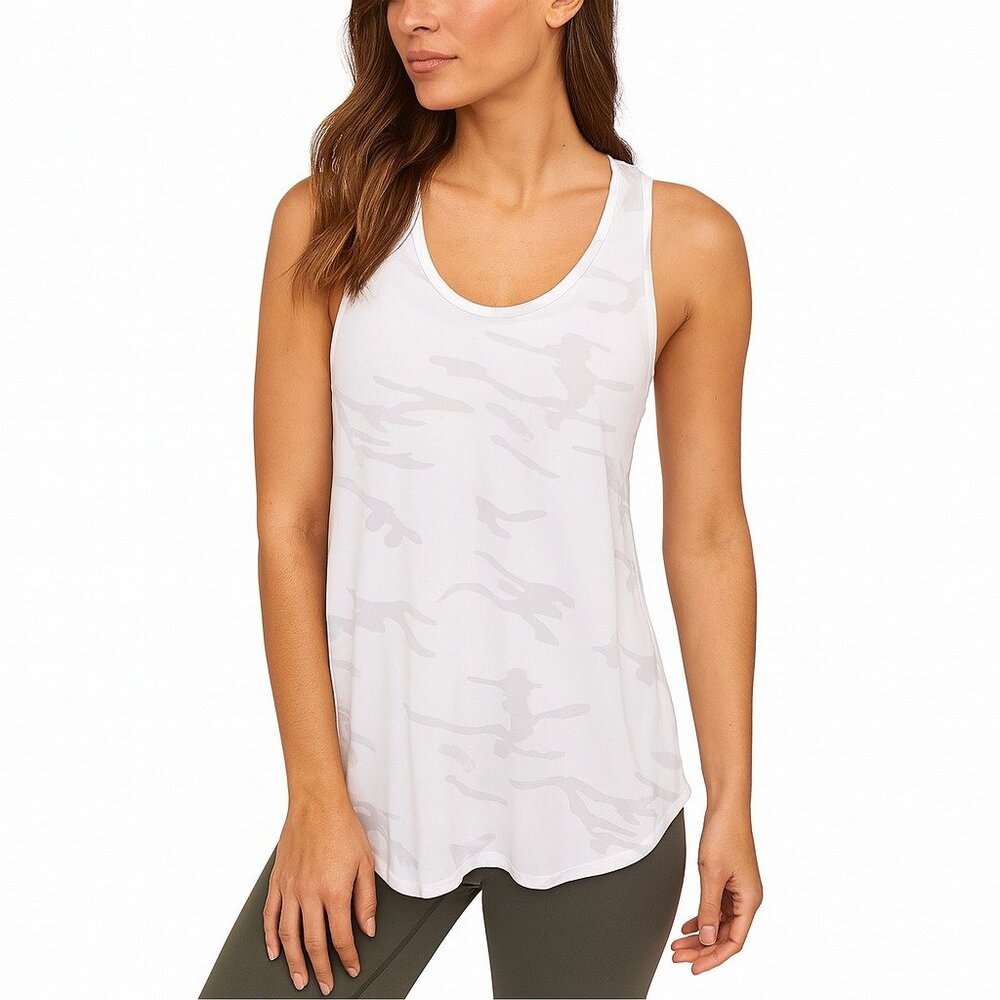 Women’s White Gray Camo Tank Top Size Medium Sleeveless Athletic Activewear